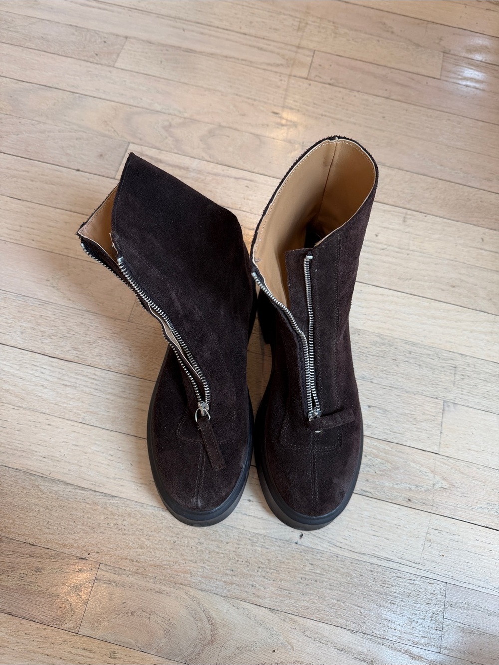 Steve Madden Dark Brown Suede Ankle Boots with Front Zipper